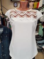Блузка белая шелк гипюр вставка для девочки